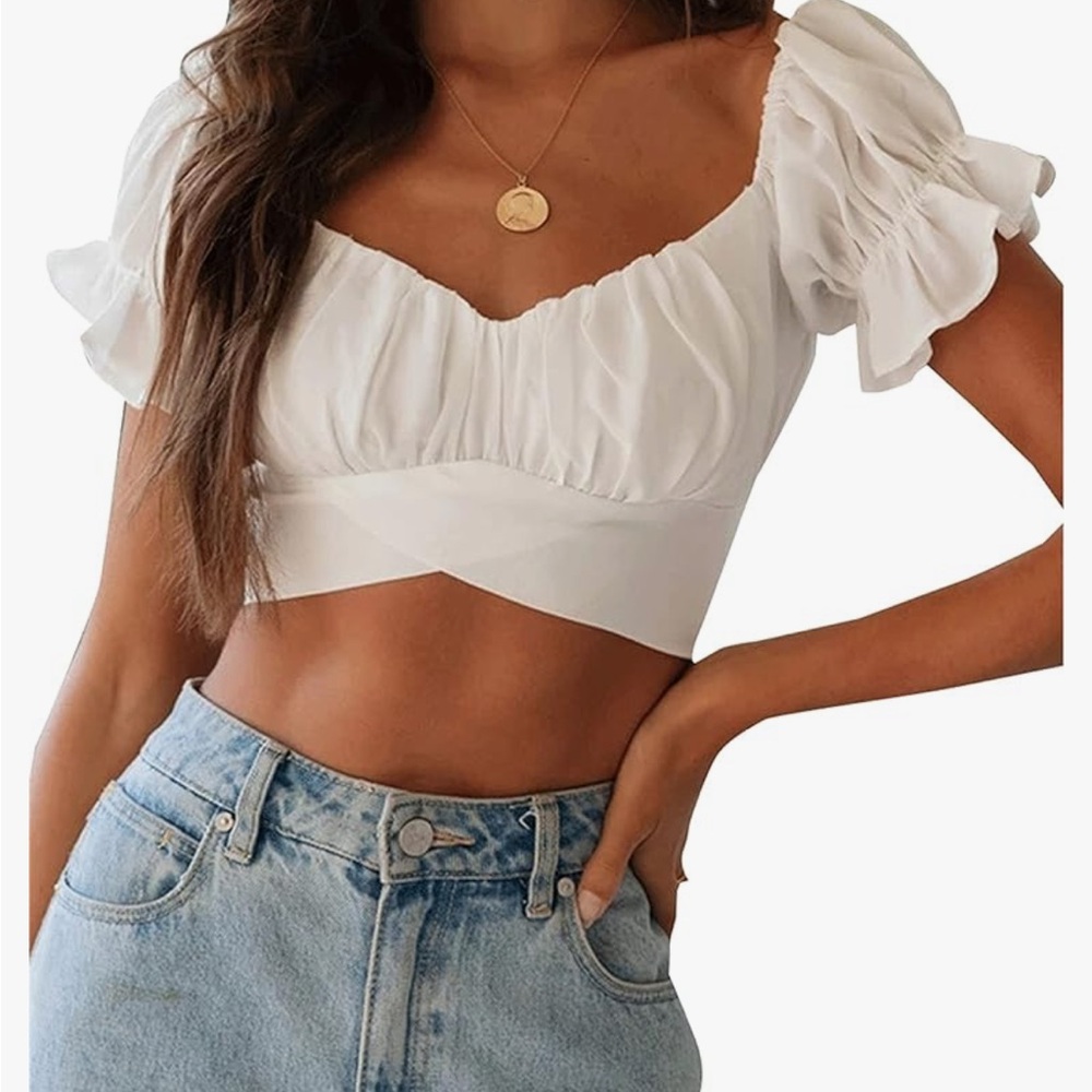 Small White Puff Sleeve Crop Top